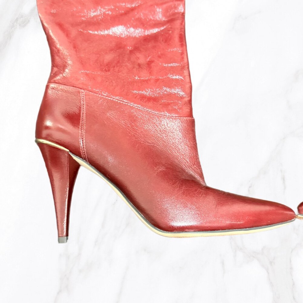 Michael Kors Women's Darrah Oxblood Patent Knee High Heeled Boots, Size 5.5 - Picture 3 of 6